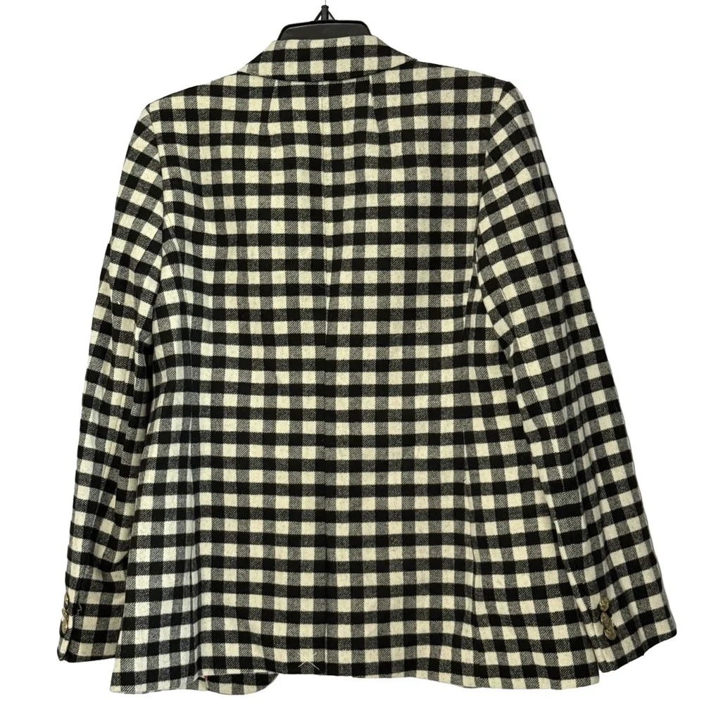 J.‎ Crew Black Ivory Buffalo Check Wool One Button Blazer - 8